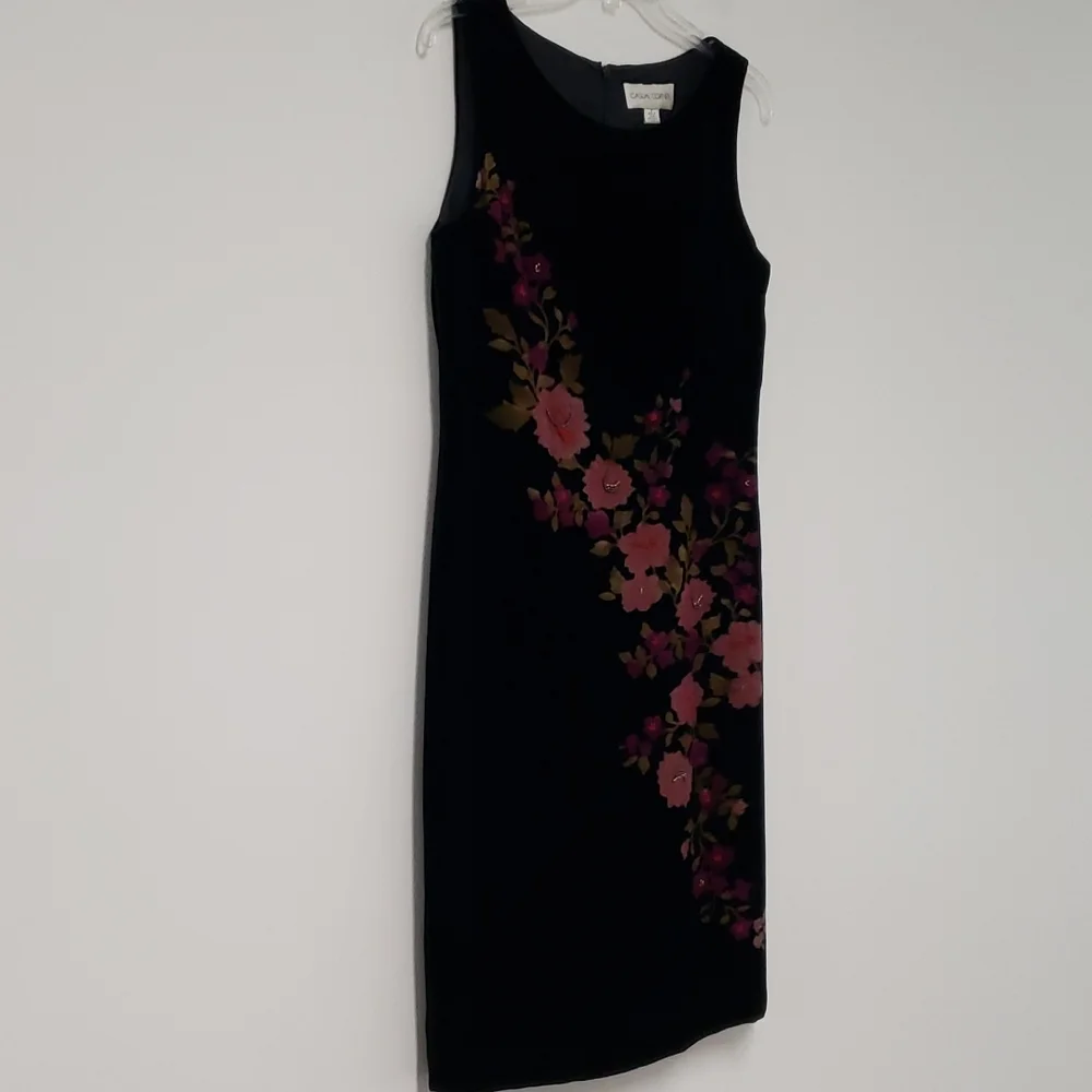 Vintage sleeveless‎ black velvet midi dress